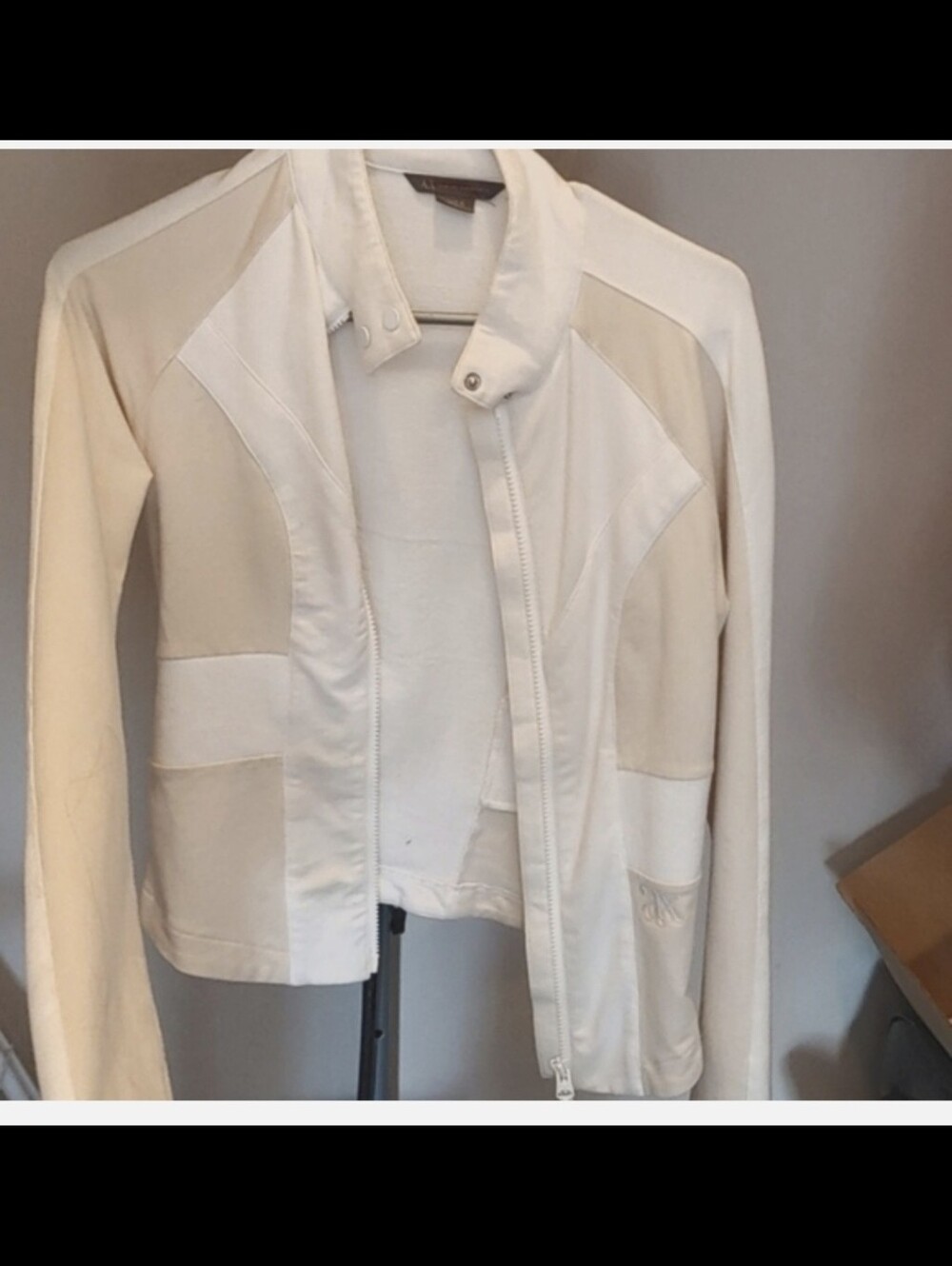 Armani Exchange Cream Zip-Front Leather Jacket